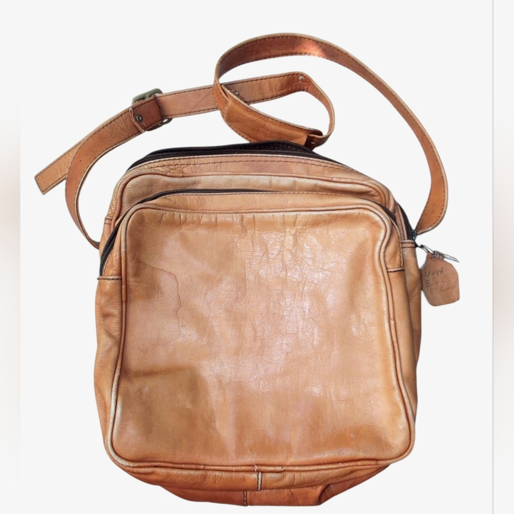 Handmade Vintage Natural Tan Leather Bag Messenger Luggage Camera iPad Tote